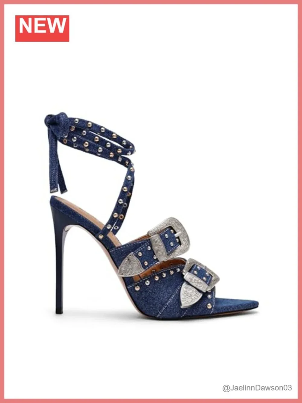 Studded Heeled Sandals with Ankle-Wrap Tie Closure Stiletto